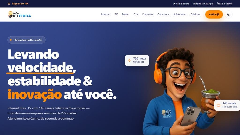 Tela inicial do site Arobanet