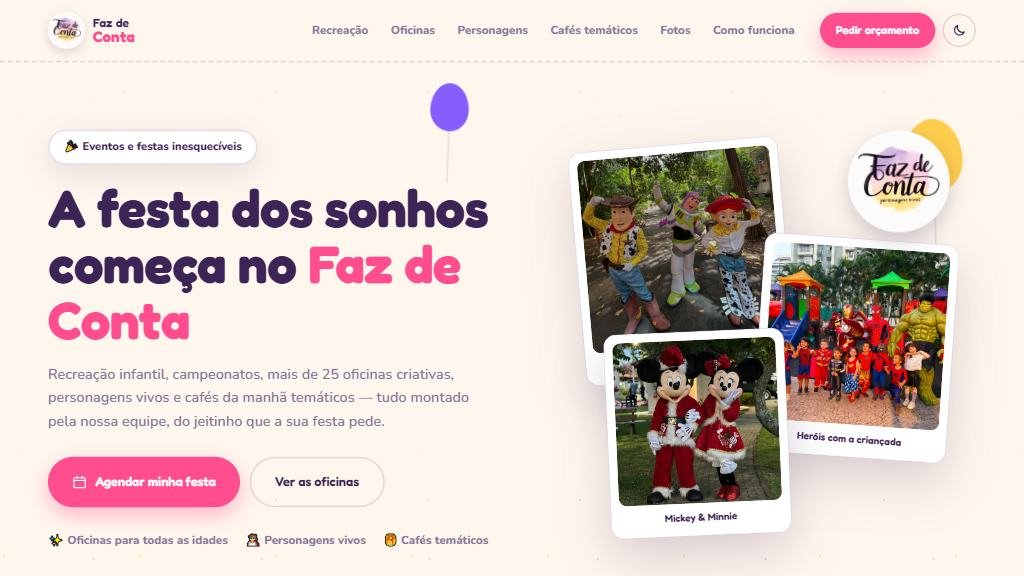 Tela inicial do site Faz de Conta
