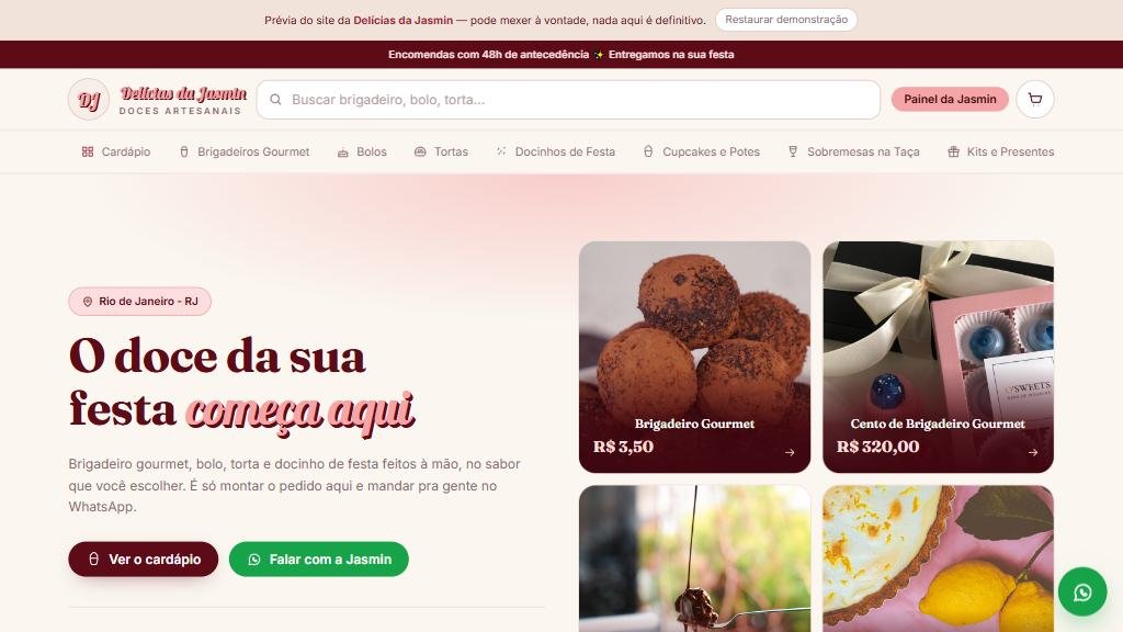 Tela inicial do site Delícias da Jasmin