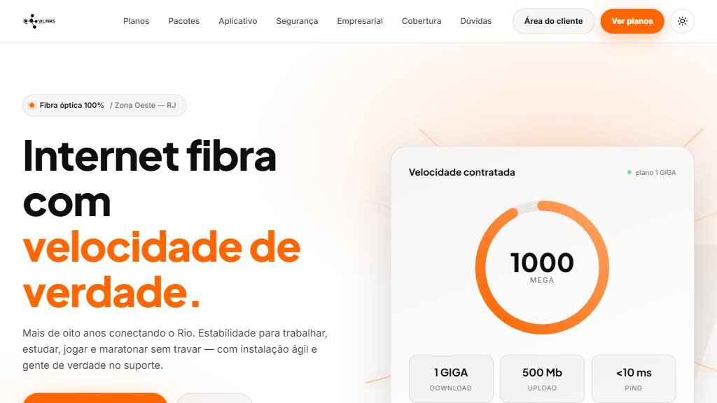 Tela inicial do site WLinks