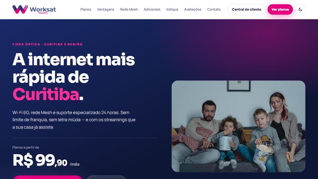Tela inicial do site Worksat Telecom